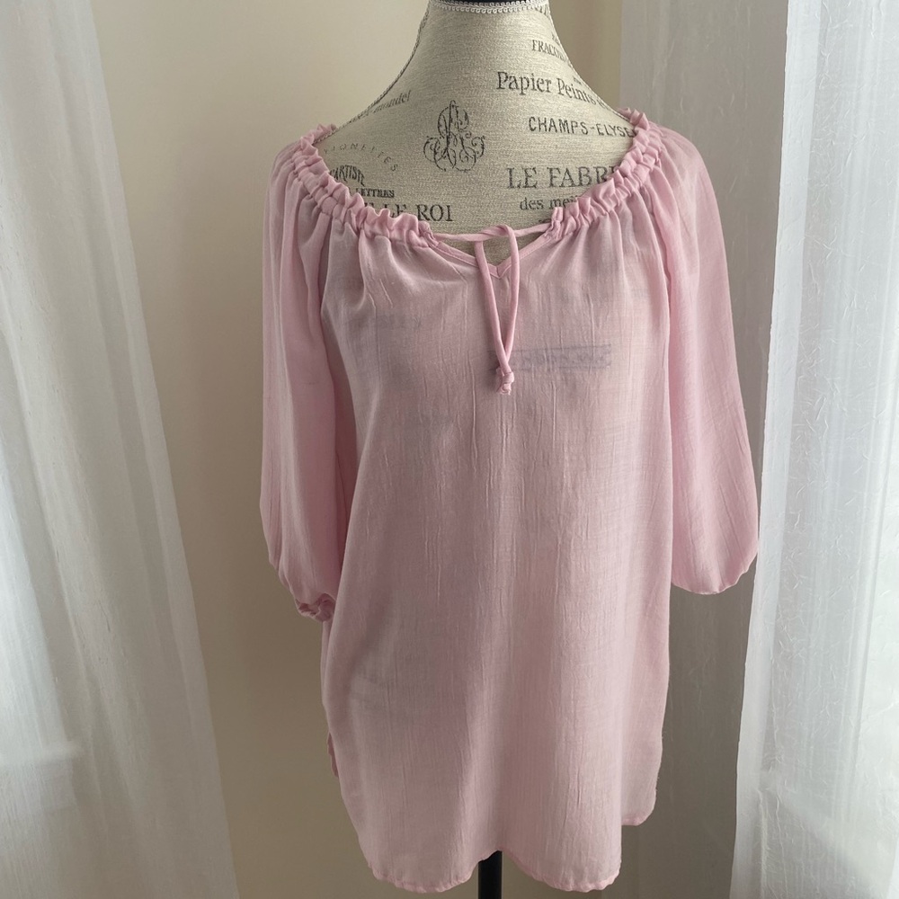 Express Pink Ruched 3/4 Sleeve Blouse
